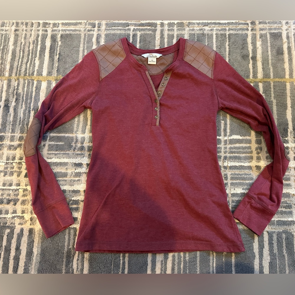 Bob Timberlake Maroon Henley with patched shoulders and elbows